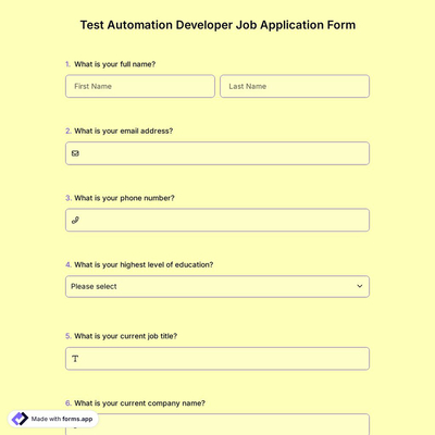 Test Automation Developer Job Application Form