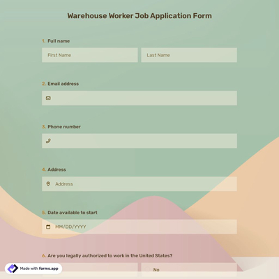 Warehouse Worker Job Application Form