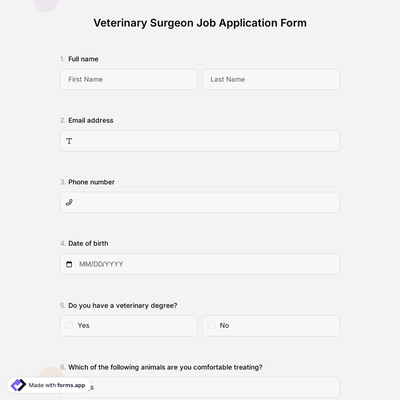 Veterinary Surgeon Job Application Form