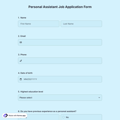 Personal Assistant Job Application Form