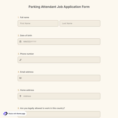 Parking Attendant Job Application Form