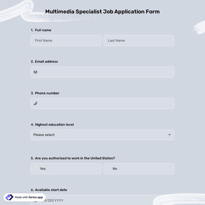 Multimedia Specialist Job Application Form