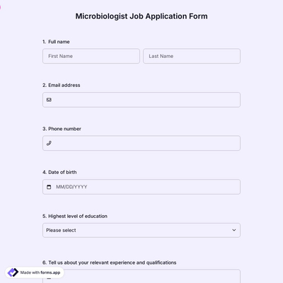 Microbiologist Job Application Form