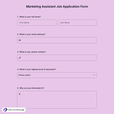 Marketing Assistant Job Application Form