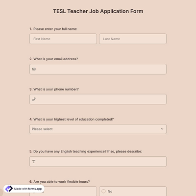 TESL Teacher Job Application Form