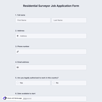 Residential Surveyor Job Application Form
