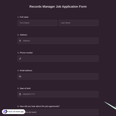 Records Manager Job Application Form
