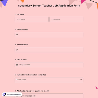 Secondary School Teacher Job Application Form