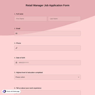 Retail Manager Job Application Form