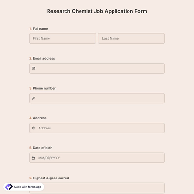 Research Chemist Job Application Form