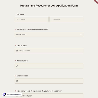 Programme Researcher Job Application Form