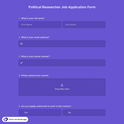Political Researcher Job Application Form