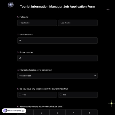 Tourist Information Manager Job Application Form