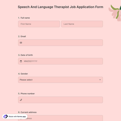 Speech And Language Therapist Job Application Form