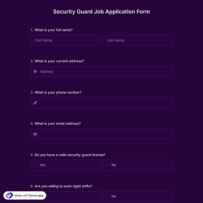 Security Guard Job Application Form