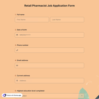 Retail Pharmacist Job Application Form