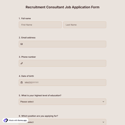 Recruitment Consultant Job Application Form