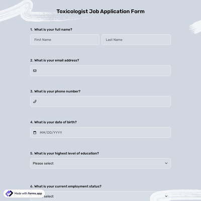 Toxicologist Job Application Form