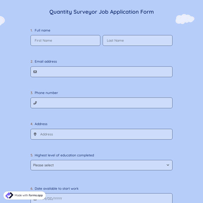 Quantity Surveyor Job Application Form
