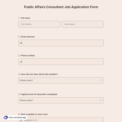 Public Affairs Consultant Job Application Form