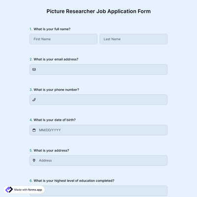 Picture Researcher Job Application Form
