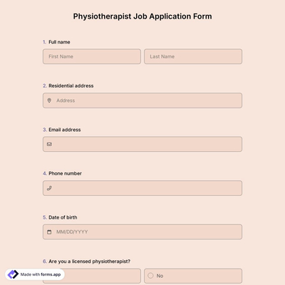 Physiotherapist Job Application Form
