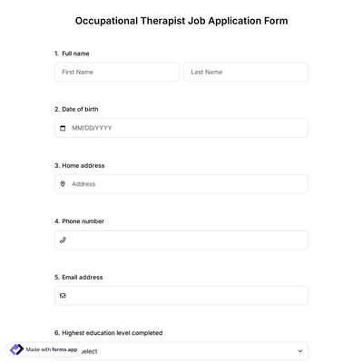 Occupational Therapist Job Application Form