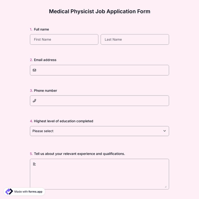 Medical Physicist Job Application Form