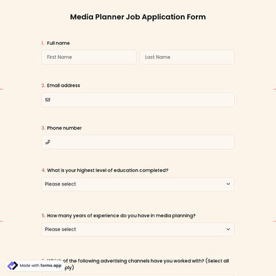 Media Planner Job Application Form