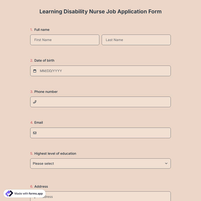 Learning Disability Nurse Job Application Form