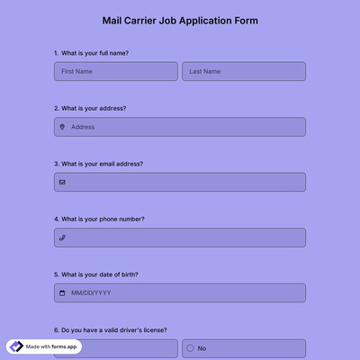 Mail Carrier Job Application Form
