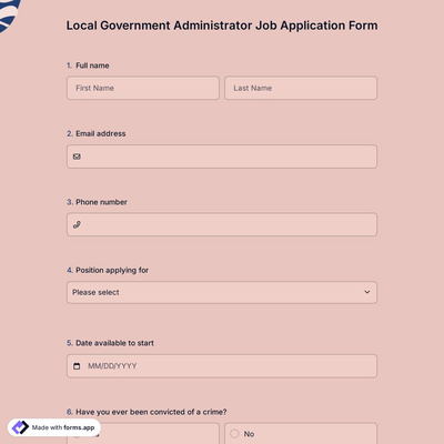 Local Government Administrator Job Application Form