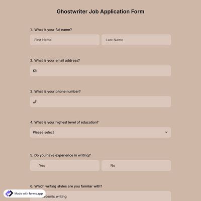 Ghostwriter Job Application Form