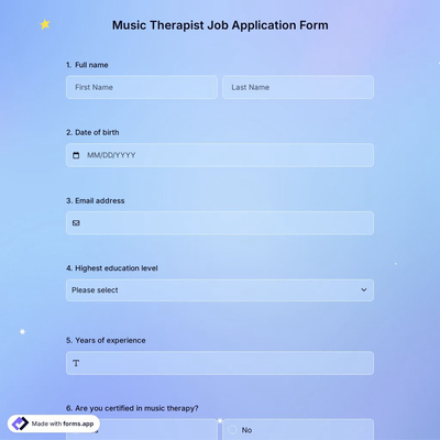 Music Therapist Job Application Form