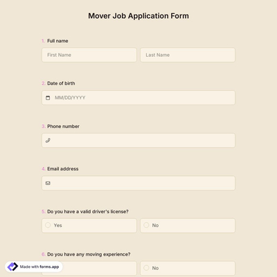 Mover Job Application Form