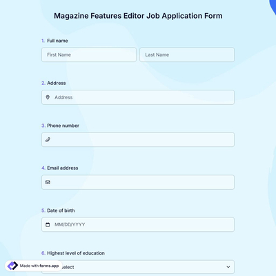 Magazine Features Editor Job Application Form
