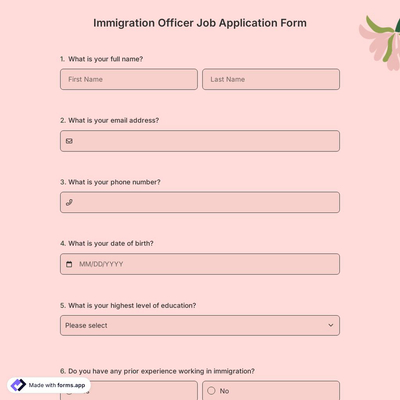 Immigration Officer Job Application Form