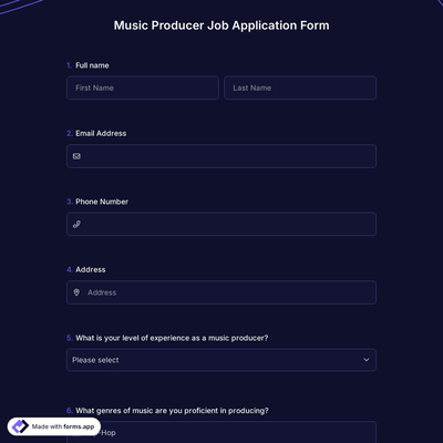 Music Producer Job Application Form