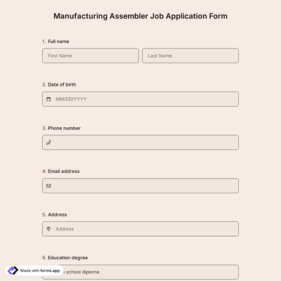 Manufacturing Assembler Job Application Form
