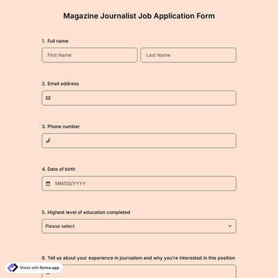 Magazine Journalist Job Application Form