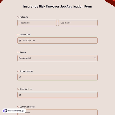 Insurance Risk Surveyor Job Application Form