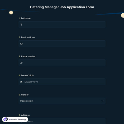 Catering Manager Job Application Form