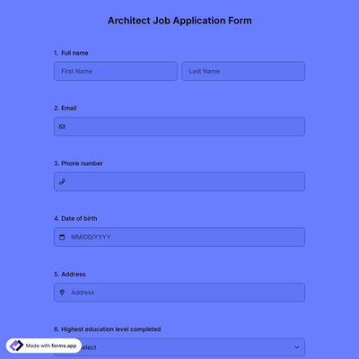 Architect Job Application Form