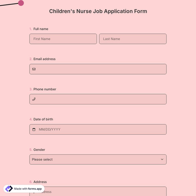 Children's Nurse Job Application Form