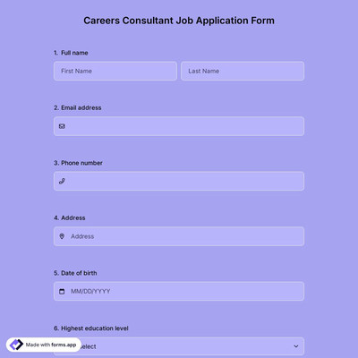 Careers Consultant Job Application Form