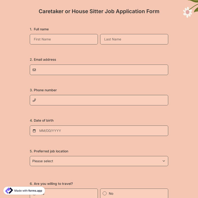 Caretaker or House Sitter Job Application Form