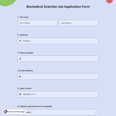 Biomedical Scientist Job Application Form