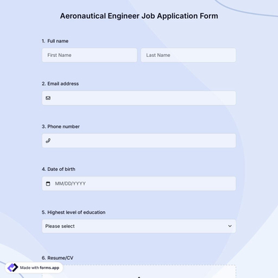 Aeronautical Engineer Job Application Form