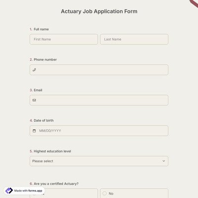 Actuary Job Application Form