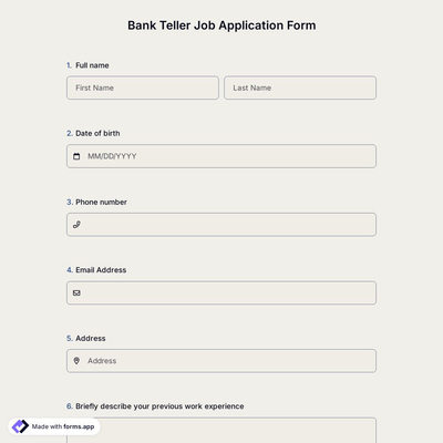 Bank Teller Job Application Form